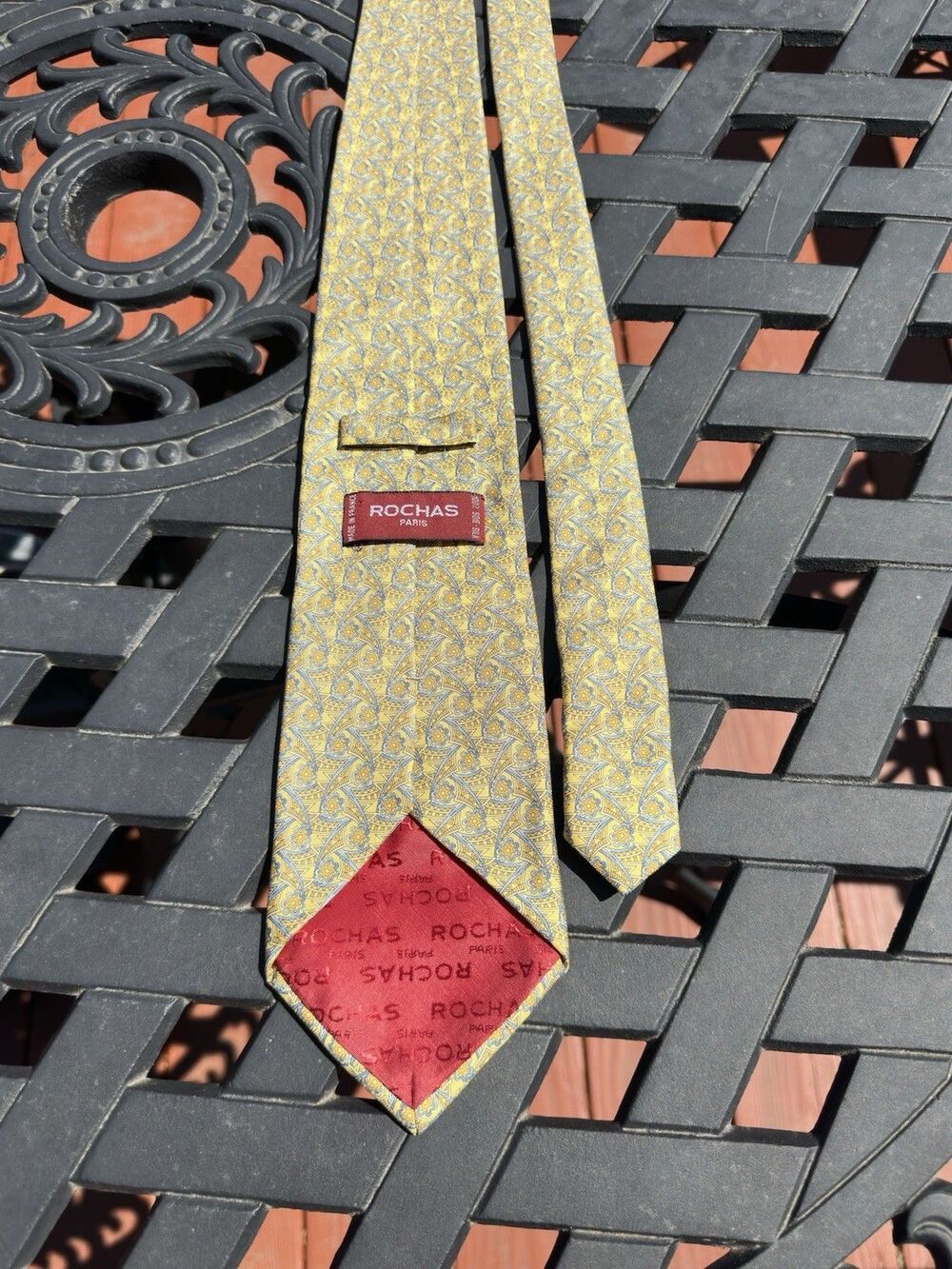 Vintage Rochas Paris Silk Geometric Tie Yellow Blue France